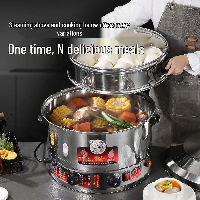 Multi-Layer Stainless Steel Electric Steamer for Household Use - Large Capacity with Steaming Rack for Buns