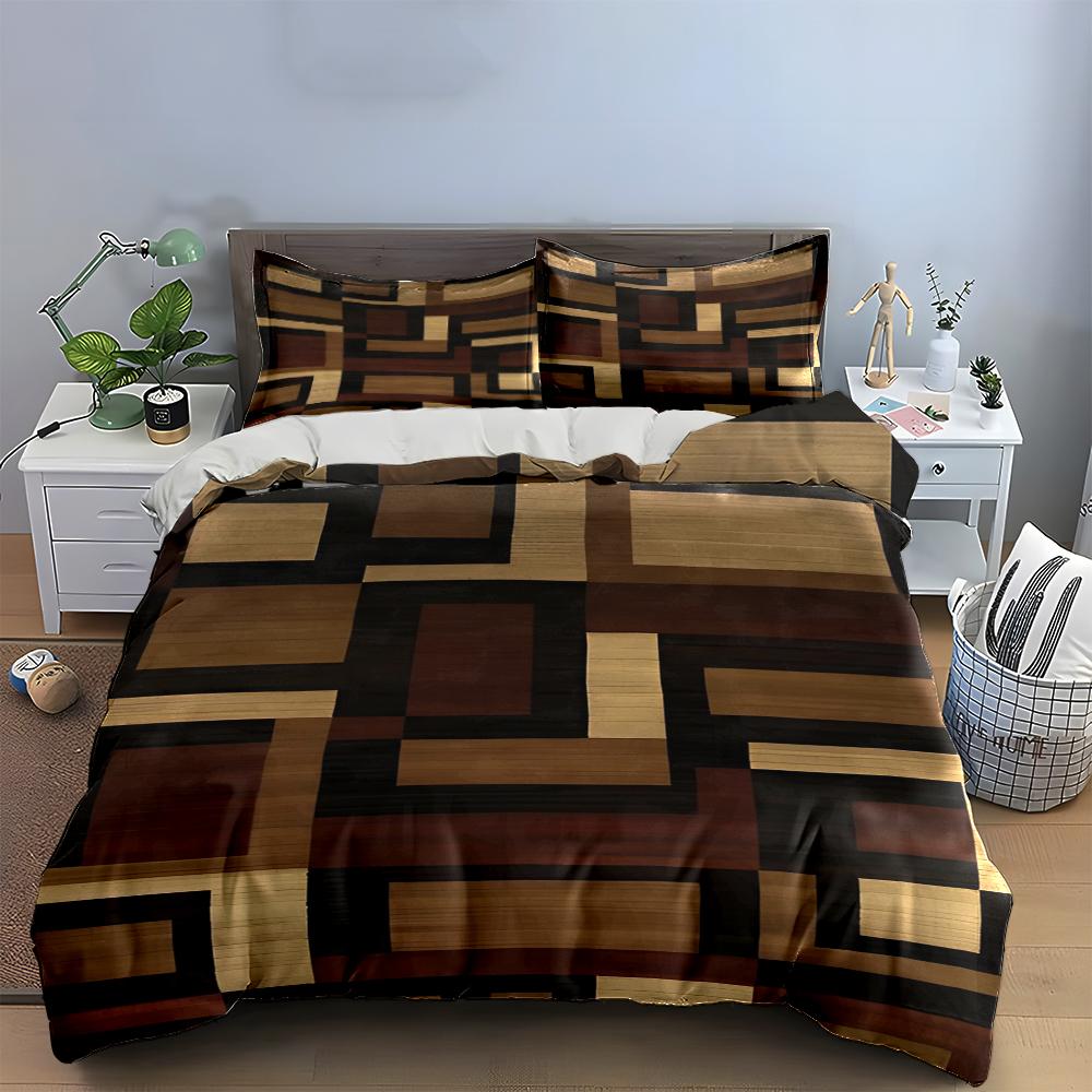 Geometrisch Patroon Bruine Beddengoedset Beddengoedset (1 dekbedovertrek, 2 kussenslopen, dekbed niet inbegrepen)