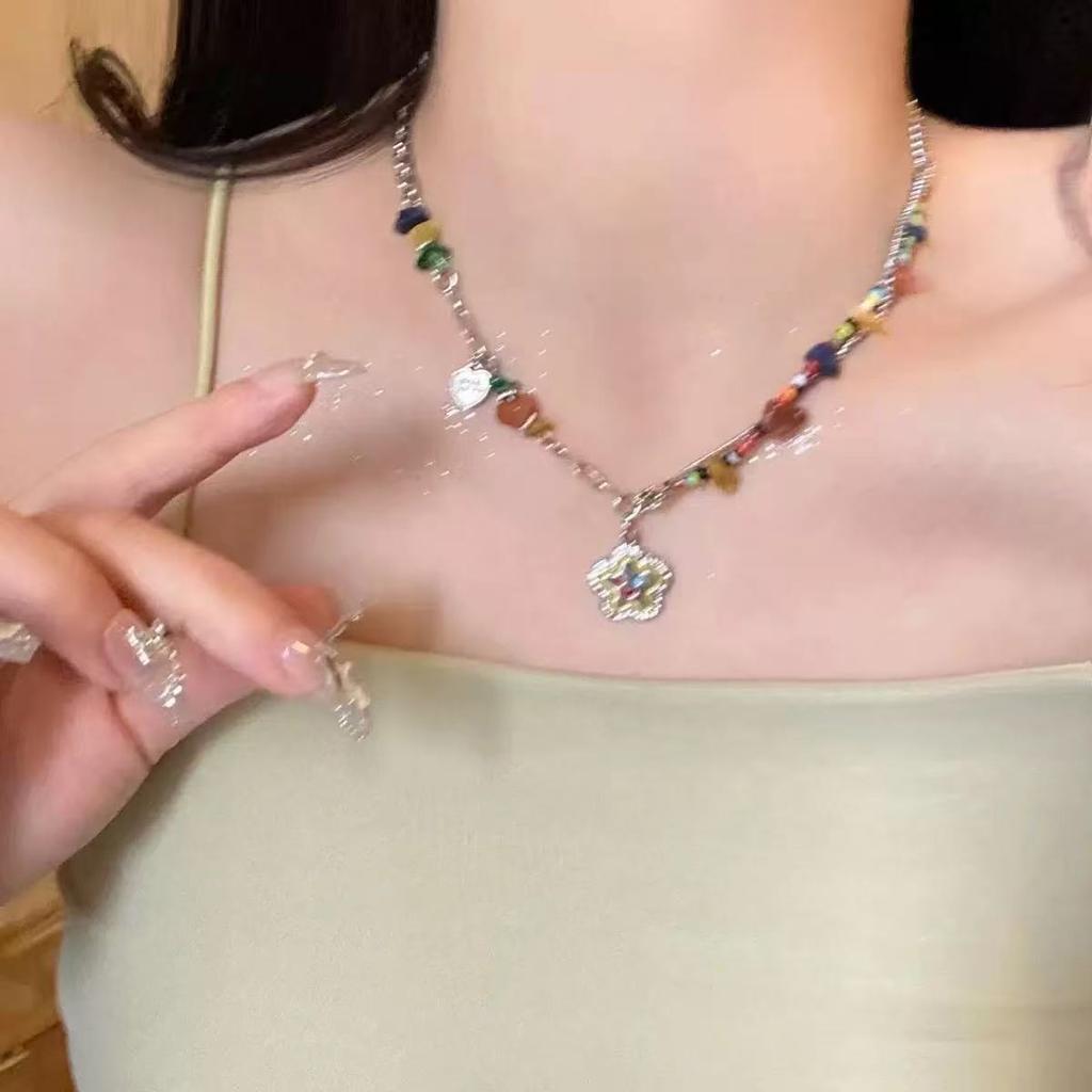 Alloy necklace, new summer five-piece colored beaded love candy necklace dopamine jewelry women