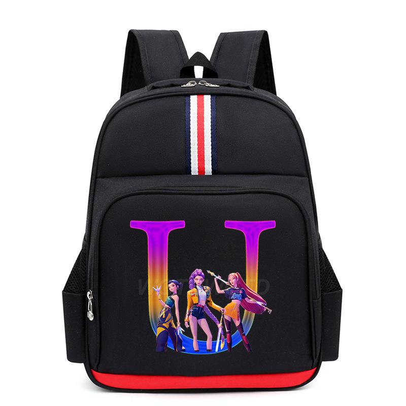 College Style Trend 26 Letter Printing Anime Cartoon Large Capacity Burden Reduction Backpack Casual Student School Bag