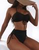 Women's Swimwear Black Sexy Halter High Waist Drawstring Side Tie Bikini Set