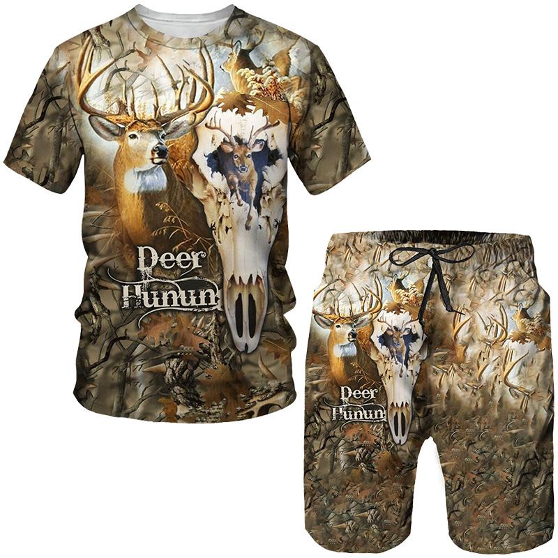 Camo Animal Deer Hunting 3D-Druck T-Shirts/Shorts/Sets Herren Harajuku T-Shirt Outdoor-Sportbekleidung Anzüge Casual Jogger 2-teilige Outfits
