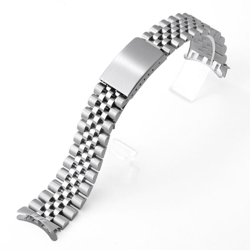 

Браслет для часов из нержавеющей стали с 5 звеньями и изогнутыми концами для Datejust, раскладывающаяся застежка, 18/20 мм 20mm серебряный