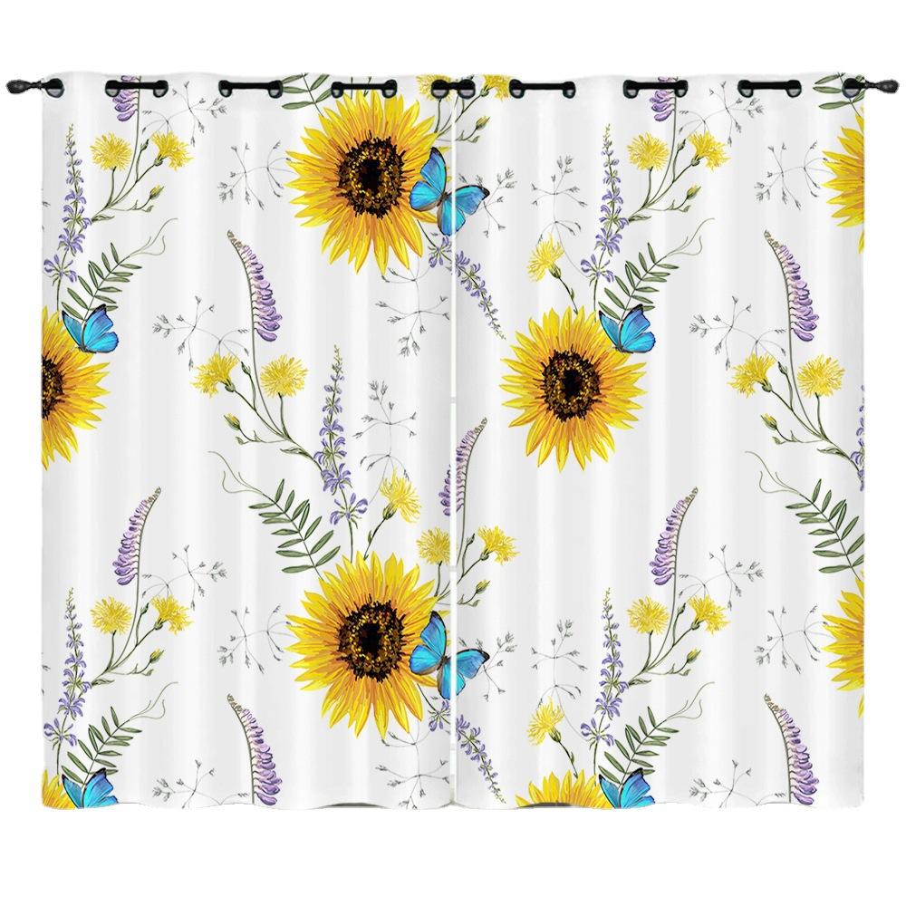 Flower Series Sunflower Digital Printing Curtain Blackout And Punching