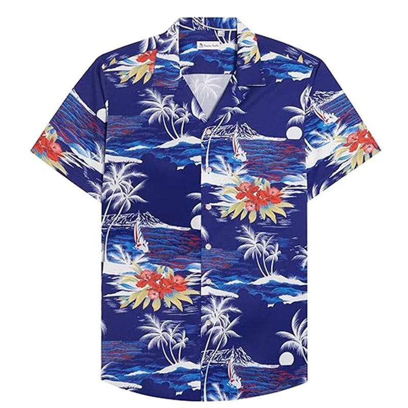 Hawaiian Tropical Leaf Print Short-Sleeve Shirt, Ideal for Summer Casual Outfits