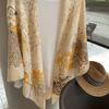 Yellow Flower Printed Large Scarf For Women Summer Sun Protection Air Conditioner Shawl