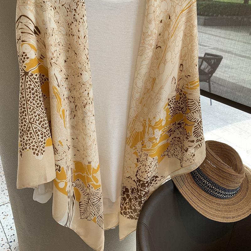Yellow Flower Printed Large Scarf For Women Summer Sun Protection Air Conditioner Shawl