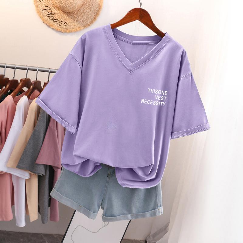 Kurzärmeliges T-Shirt, Locker sitzend, Schlankmachendes bedrucktes V-Ausschnitt-Top für Damen