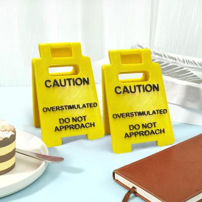 Caution Overstimulated Desk Sign 3D Printed Funny Do Not Approach Sign Desktop Caution Sign Office Warning Sign for Home Office Coworking Space