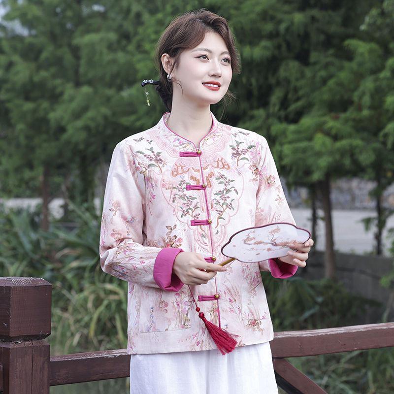 Mom's New Chinese Style Quilted Jacket with Frog Button & Embroidery for Middle-Aged and Elderly Women - Autumn/Winter