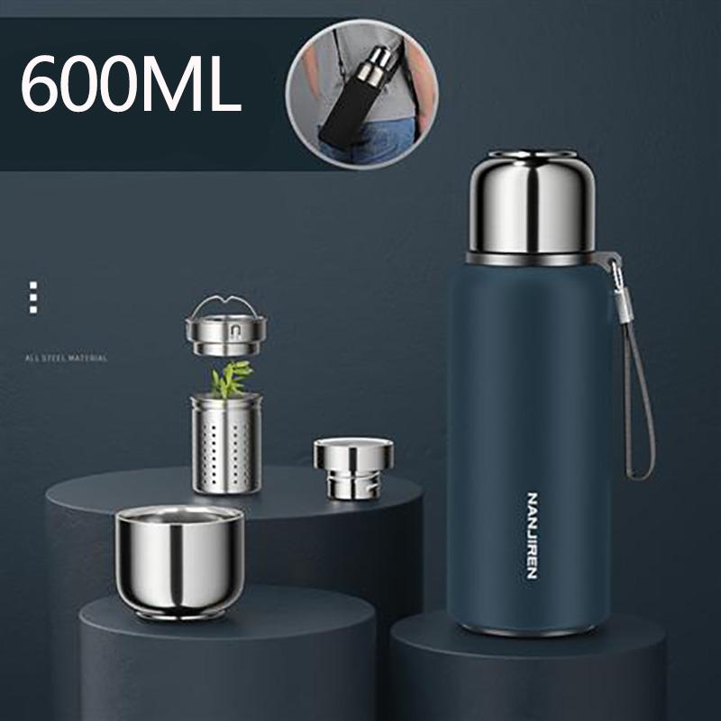 600 мл термос из нержавеющей стали для кофе, чая, бутылки для воды, дорожная спортивная бытовая бутылка для воды, чашка для кофе и молока темно-синий