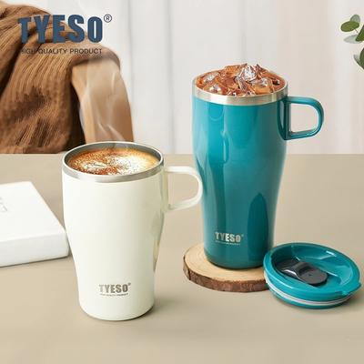 TYESO Nerezový izolovaný hrnek na kávu 400/500ML Termoska Cestovní hrnek do auta s uchem Termální ledový cestovní hrnek Domácí Venkovní