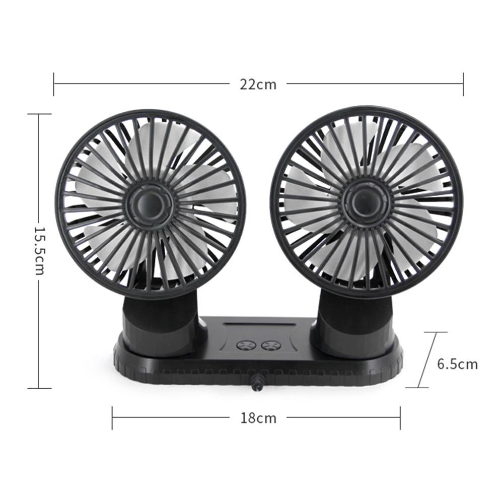 Dual Head Car Fan USB Powered with LED Lights Electric Car Fan 3 Speeds Adjustable Powerful Cooling Fan Multi-Angle Rotation