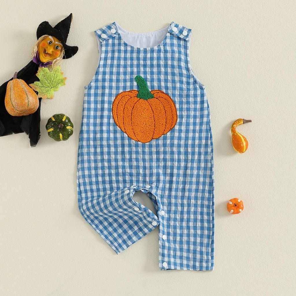 Infant Summer Halloween Ghost/Pumpkin Embroidered Sleeveless Romper