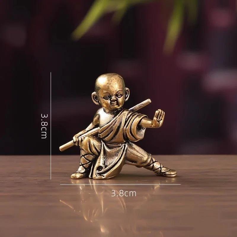 Solid Brass Kung Fu Monk Tea Pet – Zen Style Meditation Figurine for Home or Office Decor