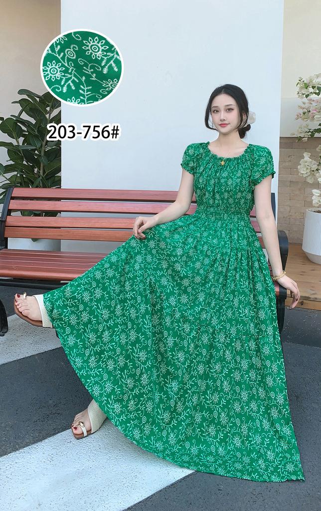 2024 Women's Beach Dress Short Sleeve Floral Dress Cotton Travel Vacation Bohemian Skirt Summer Halter