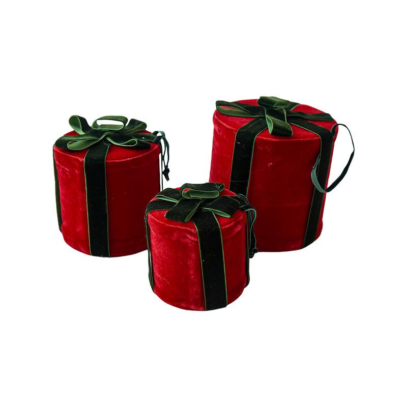 Velvet Bow Flocked Cloth Gift Box Ornament for Christmas Tree and Wall Decoration
