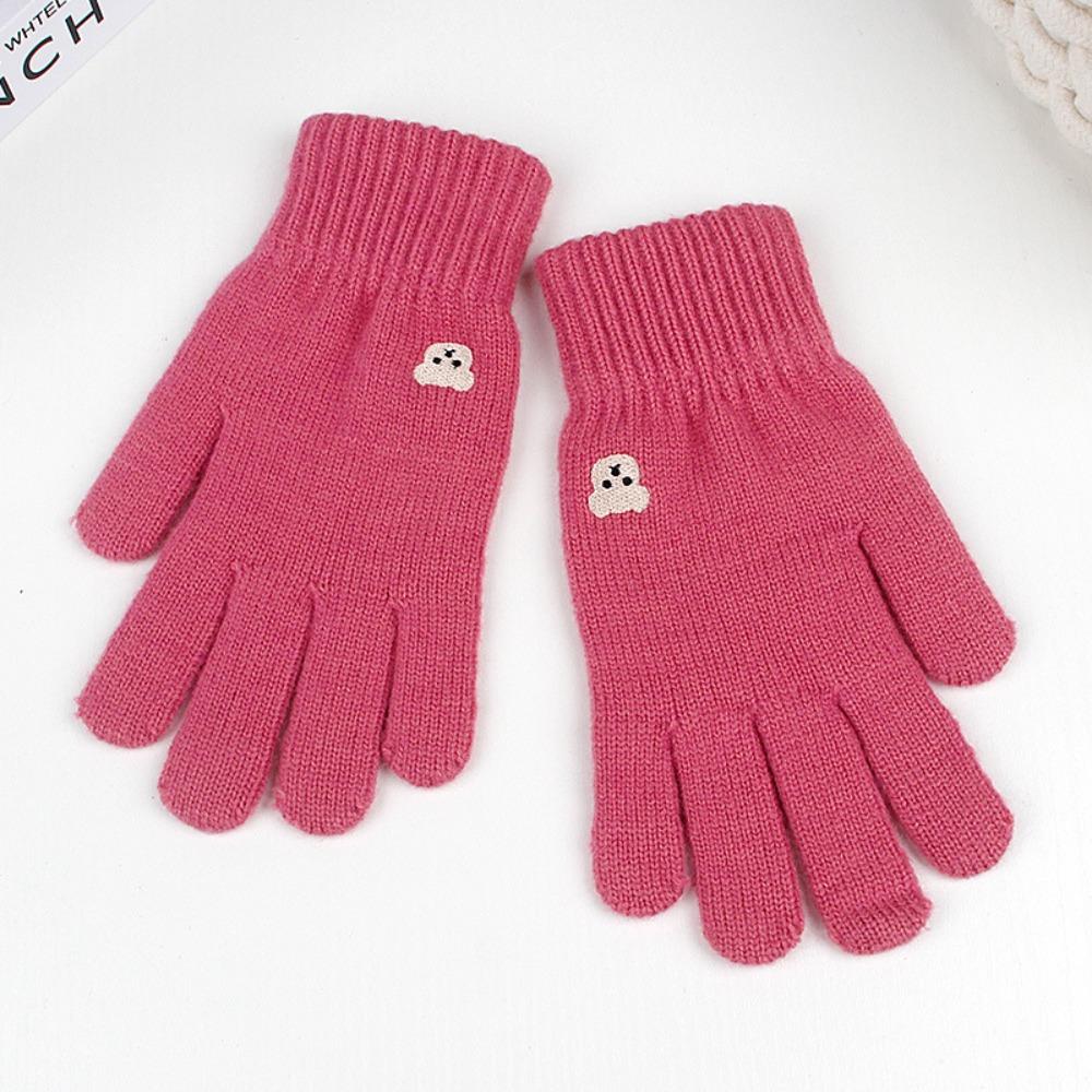 Solid Color Touch Screen Gloves Bear Cycling Gloves Cute Winter Knitted Gloves  Women