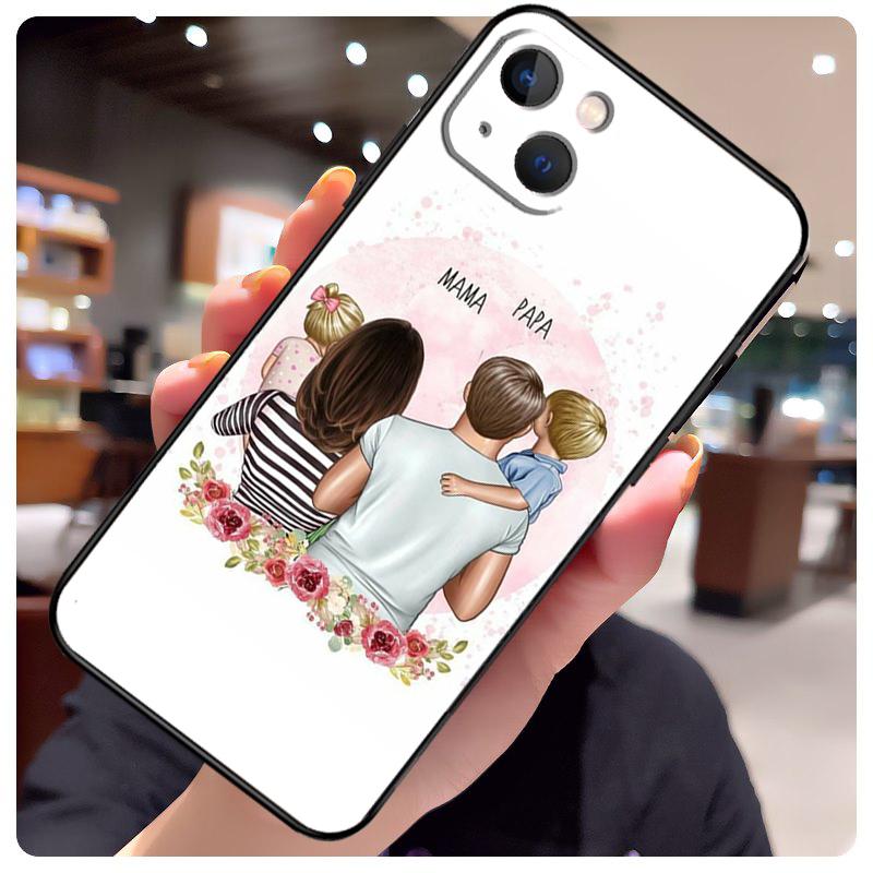 Black Brown Hair Baby Mom Girl Son Case For iPhone 15 Pro Max 14 13 12 11 16 17 Pro Max mini 15 16 Plus 16e 17 Air Phone Cover