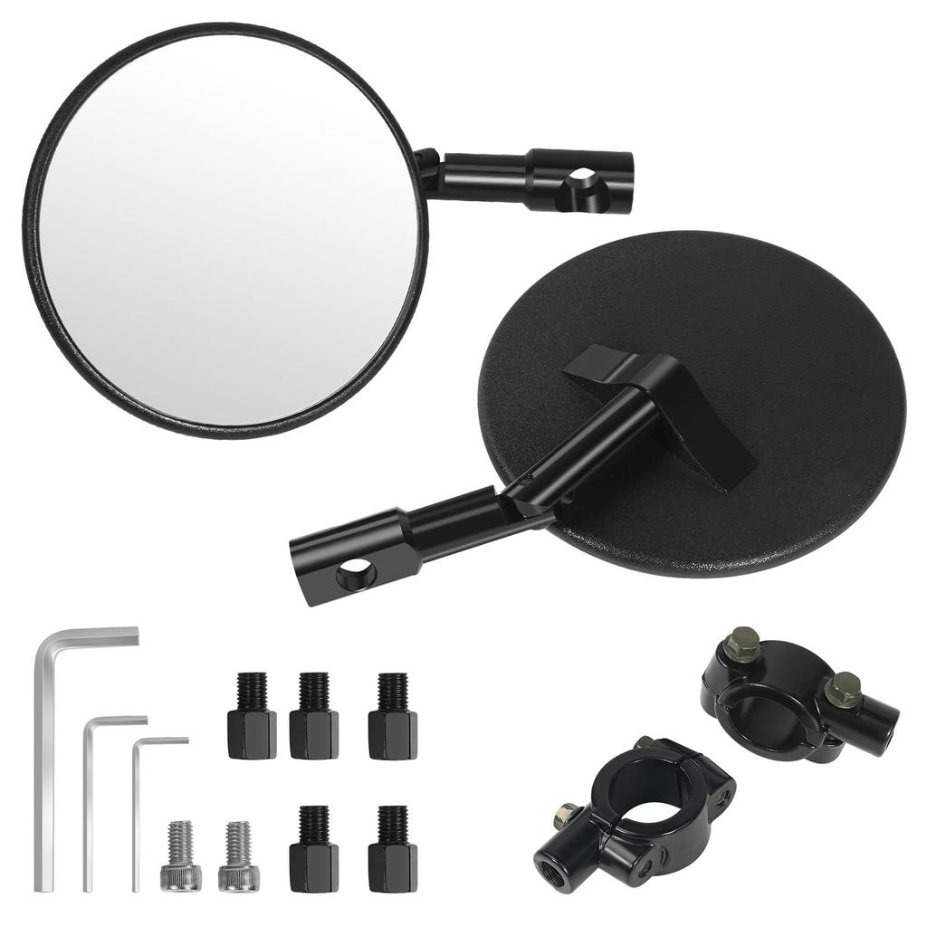 Esploratori Motorcycle Handlebar Handlebar End Mirror with Compatible with and Round Black Convex Mirror Mirror, Dual-Use Stand, 360° Adjustable,