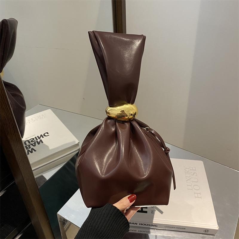 

Fashion Pu Leather Women Handbags Vintage Pleated Design Ladies Small Tote Bag Elegant Evening Bags Female Bucket Dinner Purse