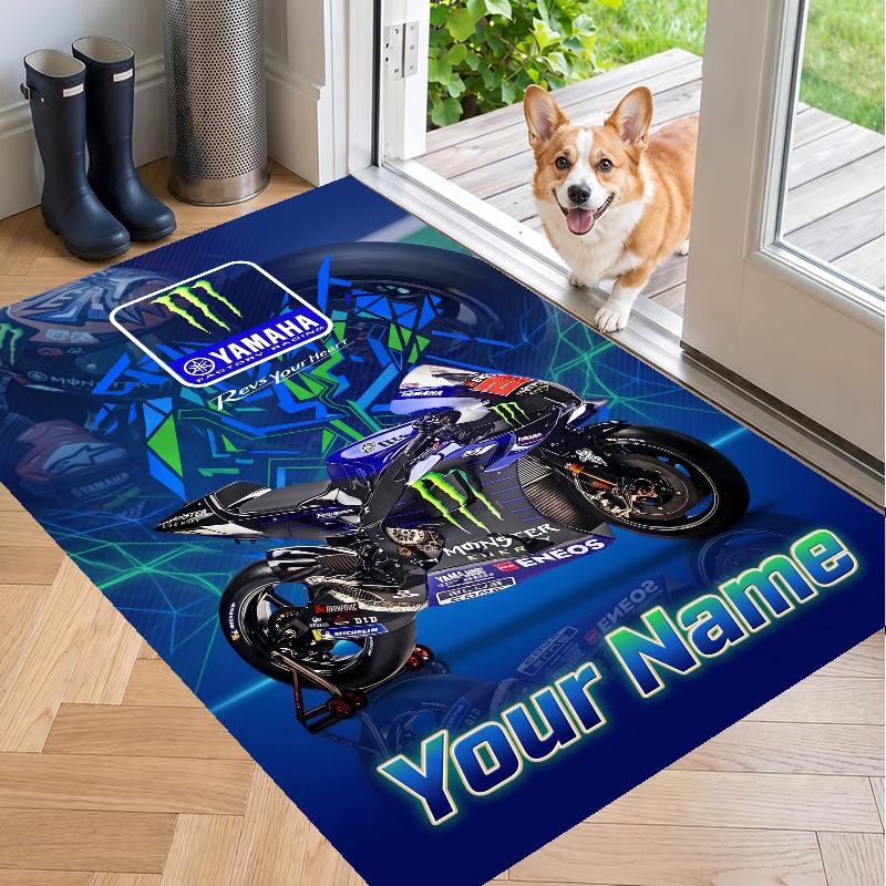 Custom Name Yamaha Racing Crystal Velvet Floor Rug Personalized Text Soft Carpet Home Decor