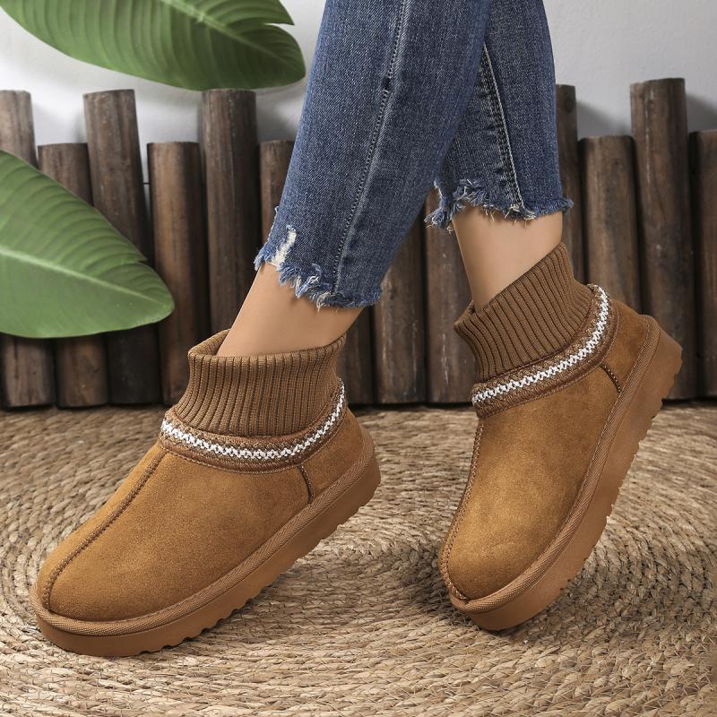 Classic Suede Non Slip Snow Boots Women 2025 Winter Soft Thick Bottom Cotton Ankle Boots Warm Plush Embroidery Decoration Shoes