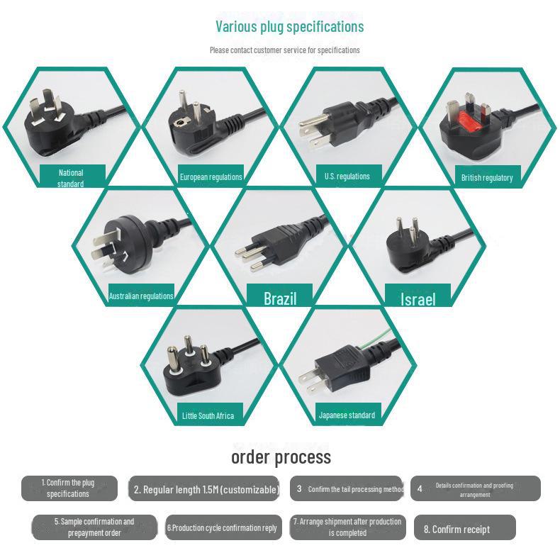 Pirinç Pişirici için 1,5 m Saf Bakır Avrupa Standardı AC Güç Kablosu, Üç Çekirdekli Üç Fiş Tasarımı