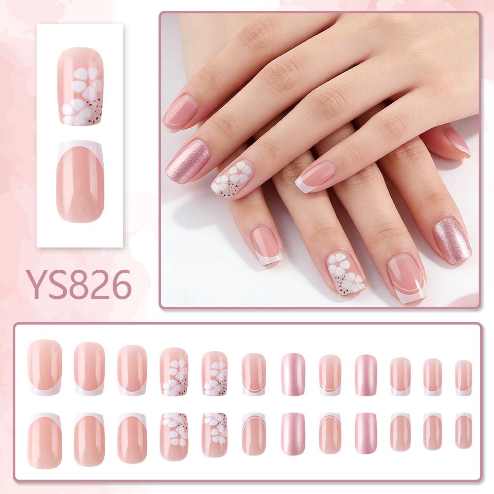 Spring/Summer Pearl Flower Wearable Nails with White French Tips - Bright Surface Manicure Set of 24 Detachable Pieces
