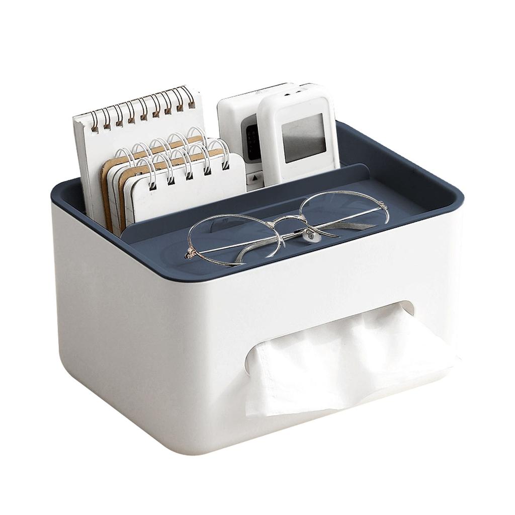 Tissue Box Cover Rectangular Multifunctional Napkin Box Holder with Remote Control Box for Living Room