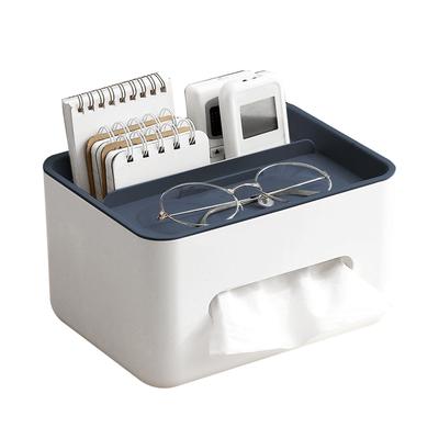 Tissue Box Cover Rectangular Multifunctional Napkin Box Holder with Remote Control Box for Living