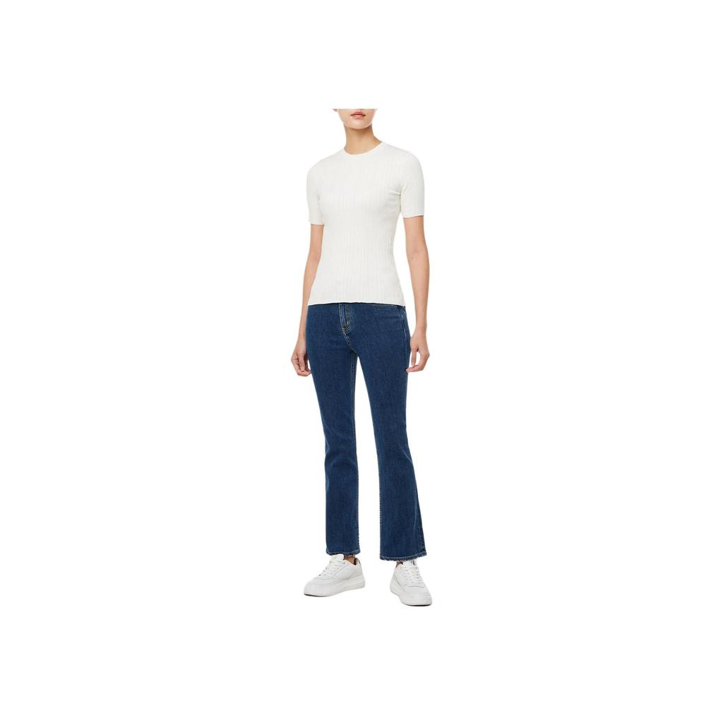 Calvin Klein Solid Color Round Neck Slim Fit Short Sleeve Knit Top Women tops Ivory 47B361GYAS