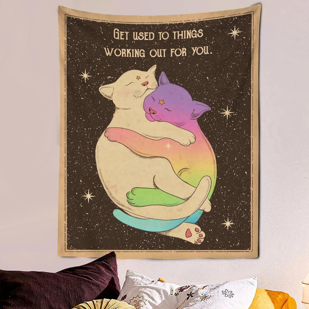 Sun Moon Tarot Cat Tapestry Wall Hanging Witchcraft You Are a Child of the Universe Bohemia Home Decor Hippie Bedroom Decor