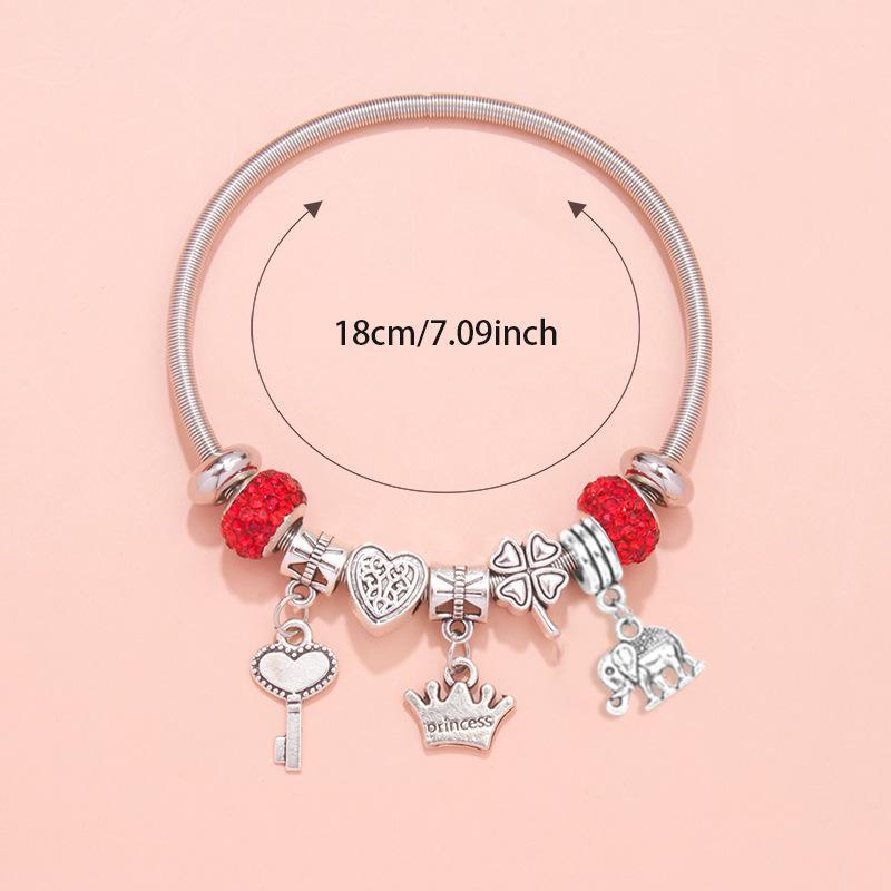 Pulseira com pingente de amor rosa TEMU DIY - Joia de diamante leve e luxuosa, elegante e versátil.