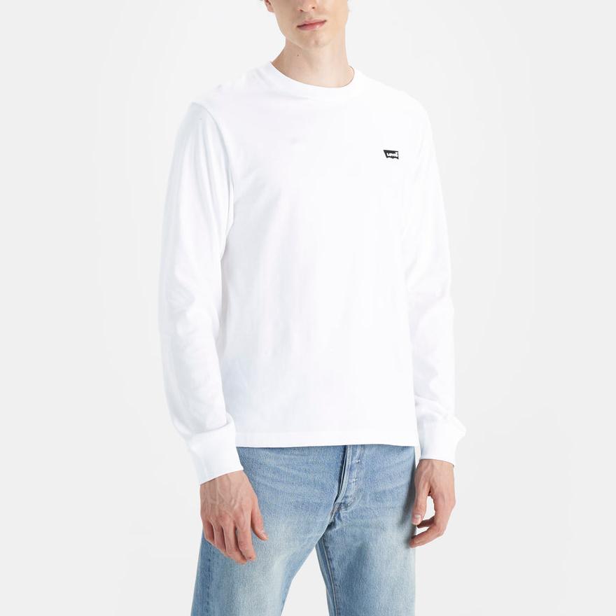 Levis Minimalist Comfortable Versatile Casual Mini Logo Long Sleeve T-Shirt Men Tops White 001B1-0001