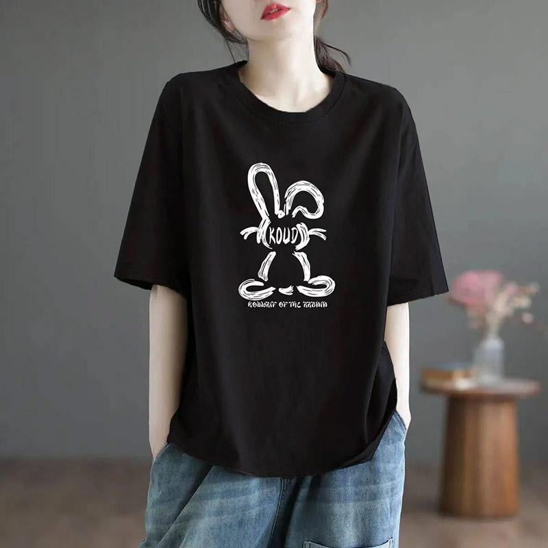 

Женская футболка Хлопок Лето Большой размер Мягкая Свободная С принтом Повседневный Пуловер Блузка Топ XXXL чёрный