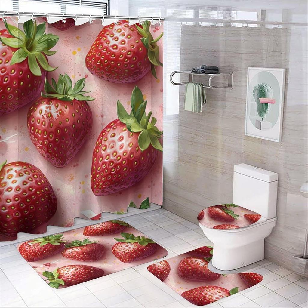 Bathroom Curtain And Rug Set, Sunflower Pattern Printed On Shower Curtain And Bath Mat Set, Designed For Farmhouse Contemporary