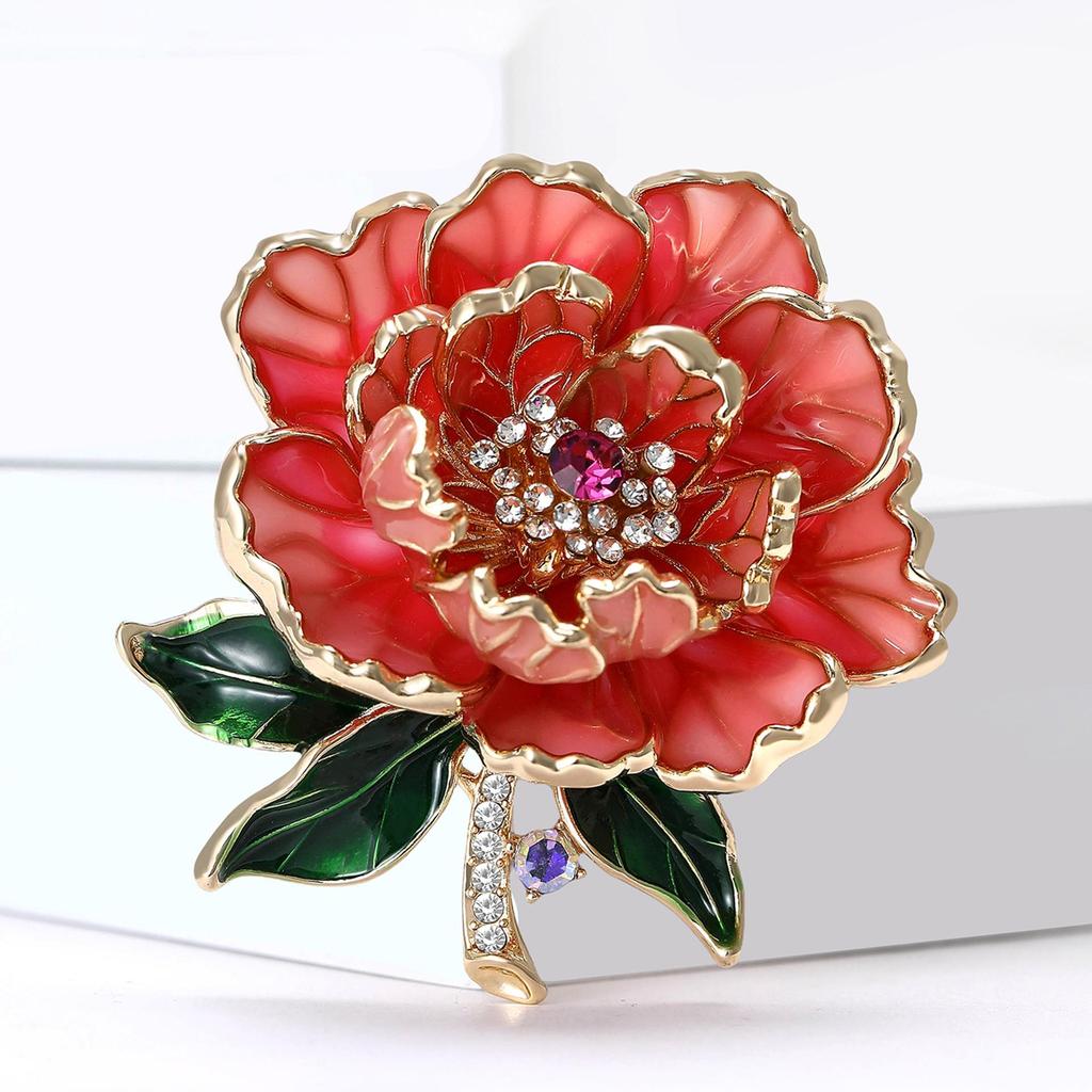 European & American Rhinestone Peony Flower Brooch - Fashionable Women's Corsage Pin Accessory