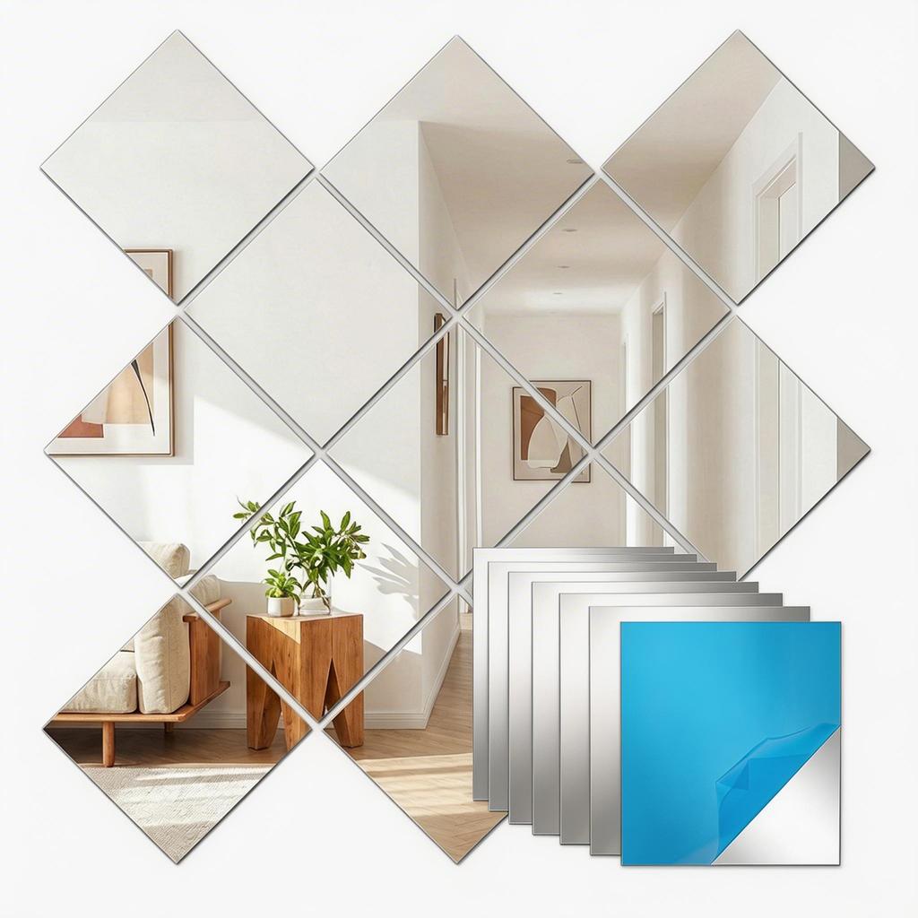 40/10Pcs Self Mirror Tiles DIY Flexible Non Glass Safety Mirror Sheets Wall Stickers Shatterproof Mirror Stickers Home Decor