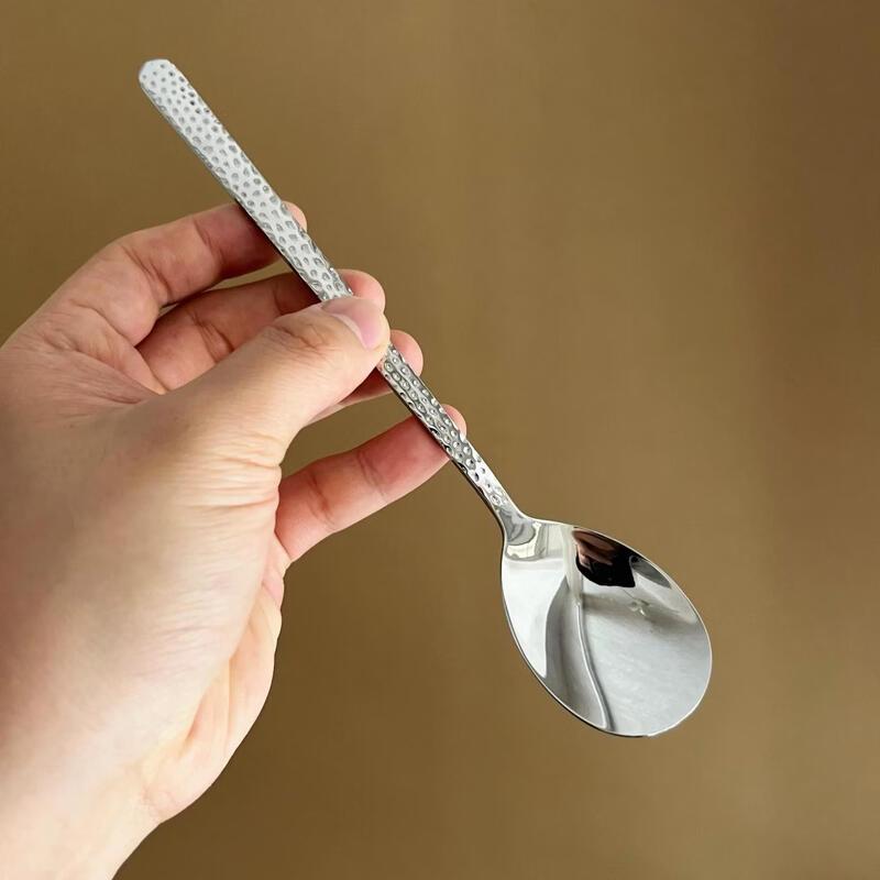 ZISIZ Korean Style Hammered 316 Stainless Steel Long Handle Spoons, 3-Piece Set
