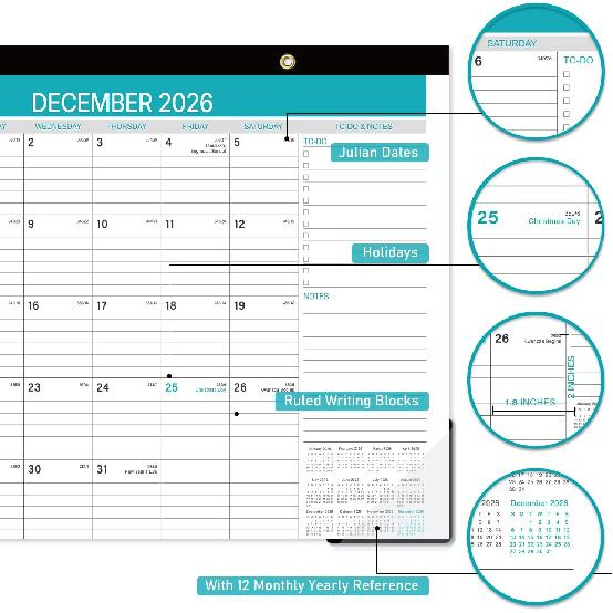 2026 Desk Calendar - 2026 Calendar from January to December 2026, 12 Monthly Calendar 2026 with Ruled Blocks for Planning, 14.6'' x 11.5''