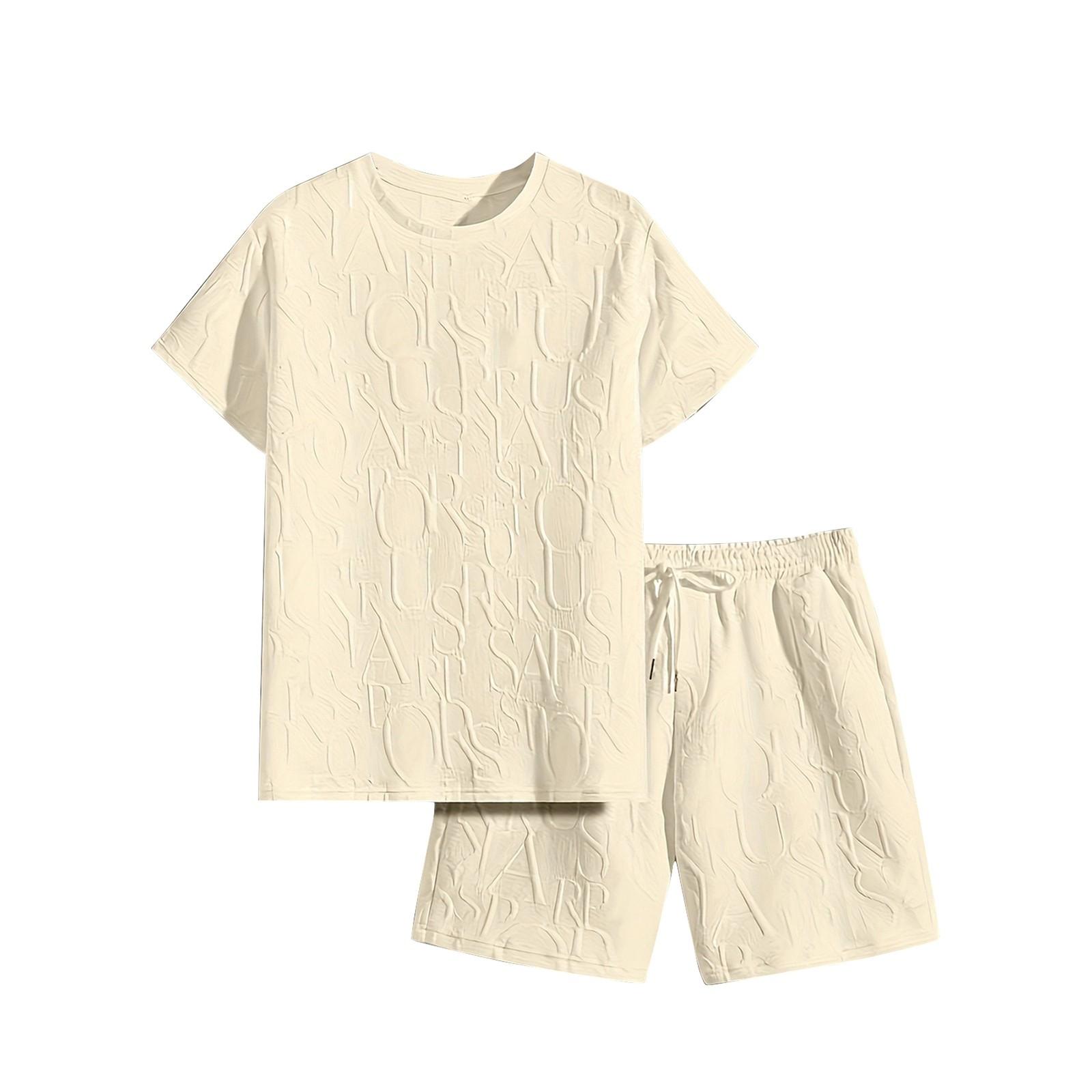 

Мужская комплект из 2 предметов: летняя футболка с круглым вырезом с короткими рукавами и повседневные спортивные шорты на шнурке XXL бежевый