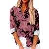 Women's Loose Floral Print Stand Collar Long Sleeve Cotton And Linen Top