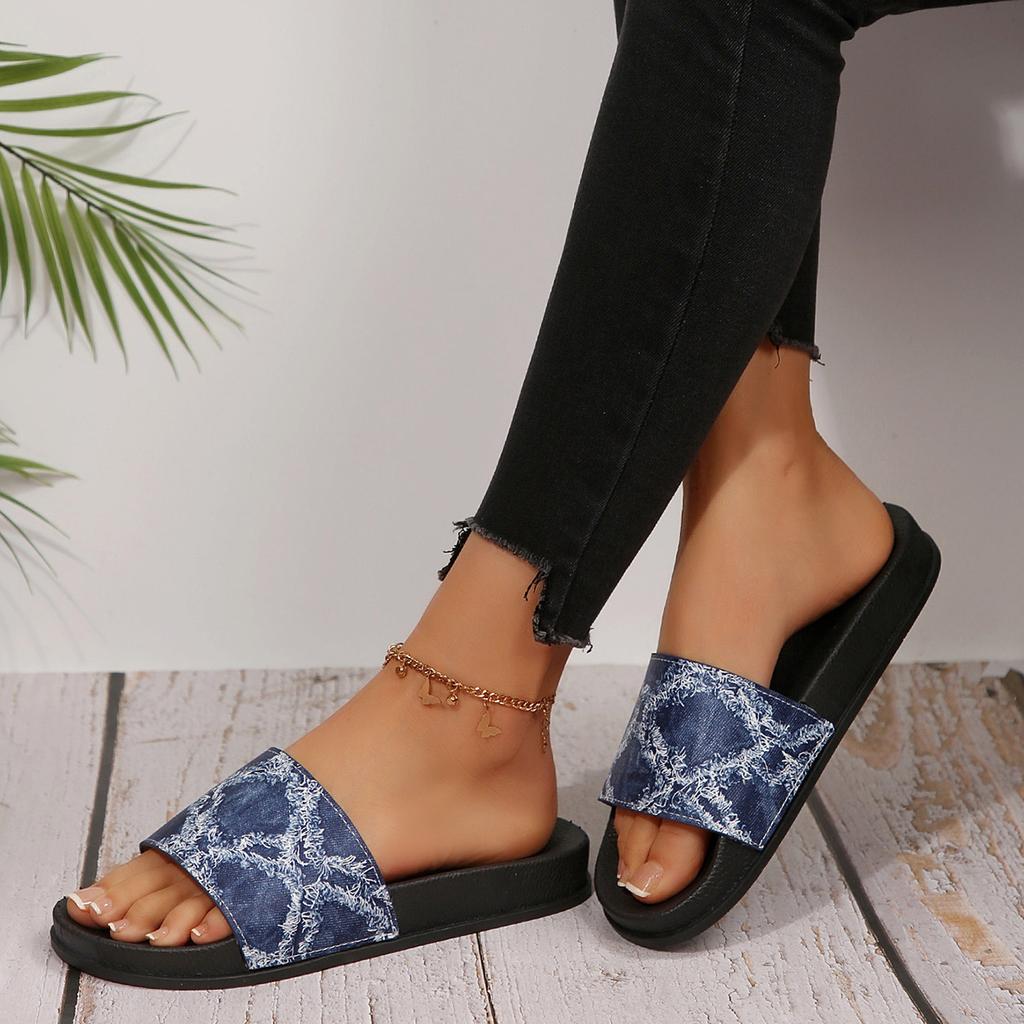 Moda 2025 Nuove infradito da donna oversize stampate Sandali da spiaggia a punta aperta in denim