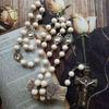 Catholic White Beads Rosary Necklace Virgin Mary Medal & for Cross Pendant Favors for Baptism Communion Weddings Party