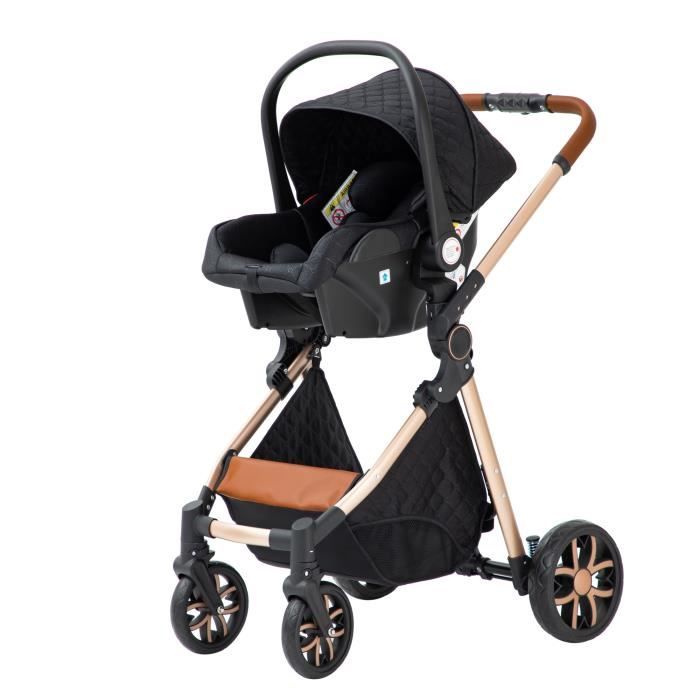 YAZOCO - Poussette 3 en 1 Bébé Poussette Combinée Siège-Auto Nacelle Trio Réversible Réglable Haute Qualité Roues Noir