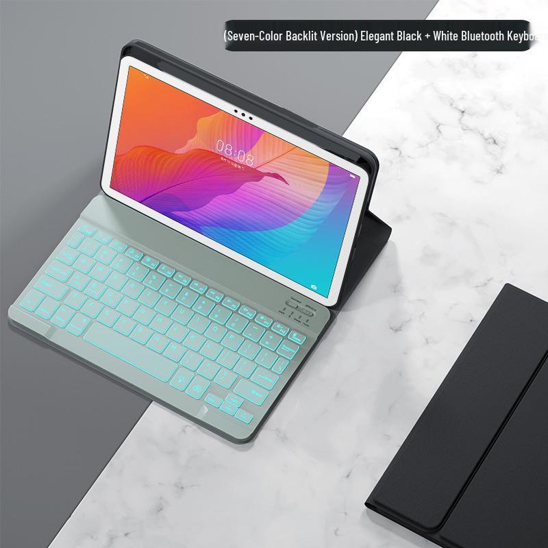 Samsung A7 Lite Tablet Bluetooth Keyboard with Magnetic Leather Case & Soft Silicone Protective Shell