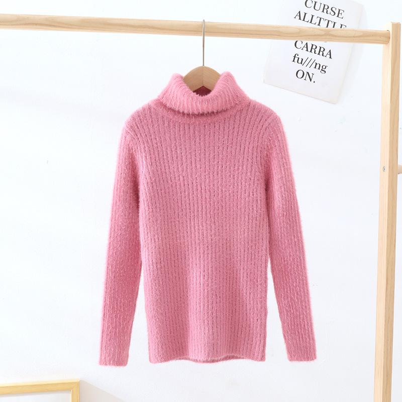 Dětský svetr pletený z jádrové příze v korejském stylu s vysokým límcem - podzimní/zimní pulovr pro střední a velké děti