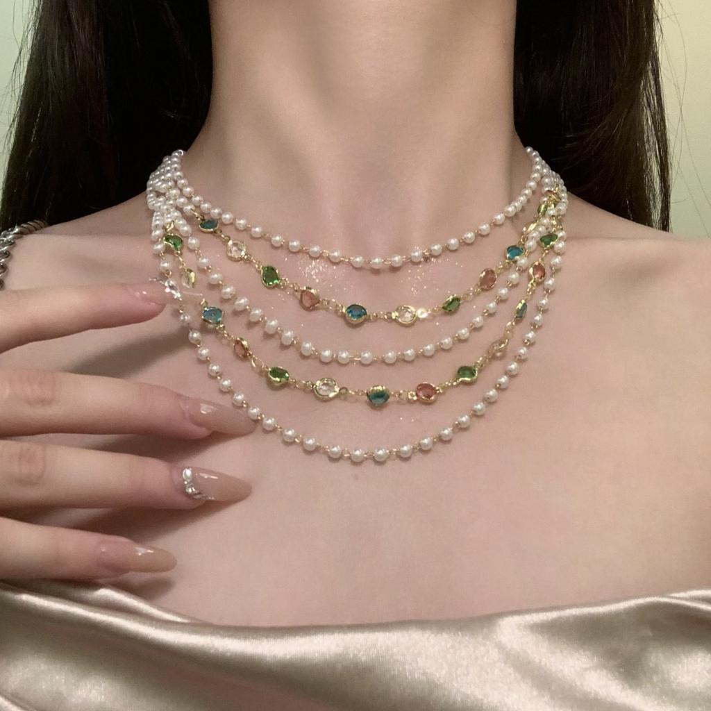 Heavy Industry Temperament Court Style Pearl Flash Diamond Necklace Niche Design Temperament Personality Versatile Necklace