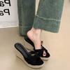 Wedge heel slippers women's new summer fashion outer wear woven hemp rope versatile high heel one-word slippers women